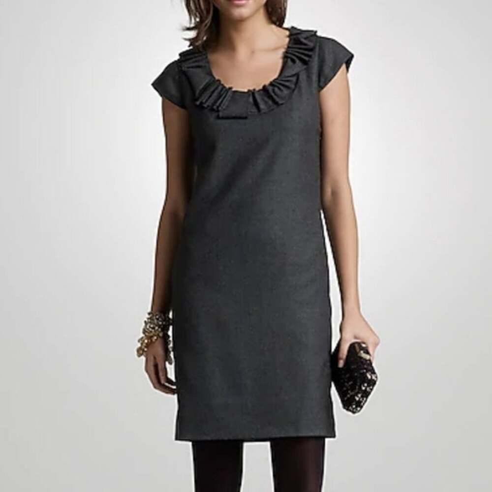 J Crew Dress Wooly Ribbon Ravine Career Office Neutral Academia Black Size 2P